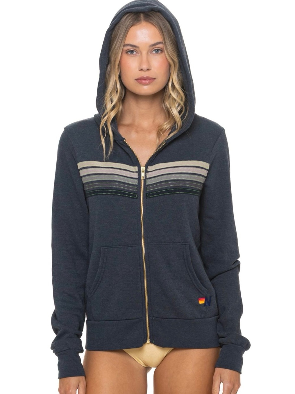 AVIATOR NATION NWT 5 STRIPE HOODIE - CHARCOAL // GREY STRIPES XL